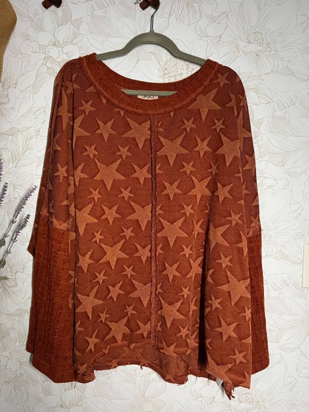 GiGiO Plus Rust Orange Star Patterned Sweater Top 2XL Lightweight Knit
